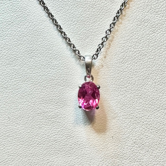 DJoy Jewelry - 925 Sterling Silver Oval Pink Sapphire Solitaire Pendant on Chain - NWOT